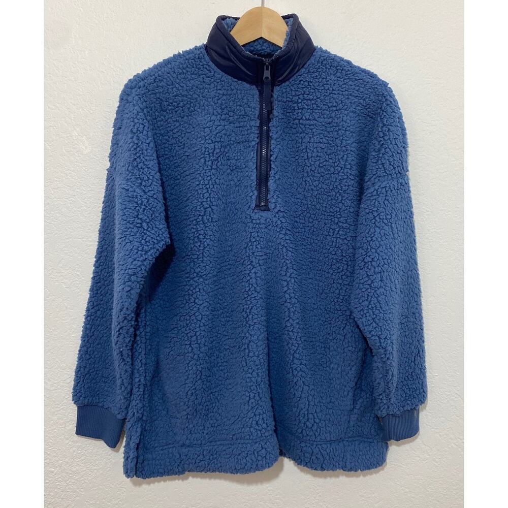 NWT Aerie Size Small 1/4 Zip Blue Sherpa Jacket Pockets Gorpcore Outdoors Casual